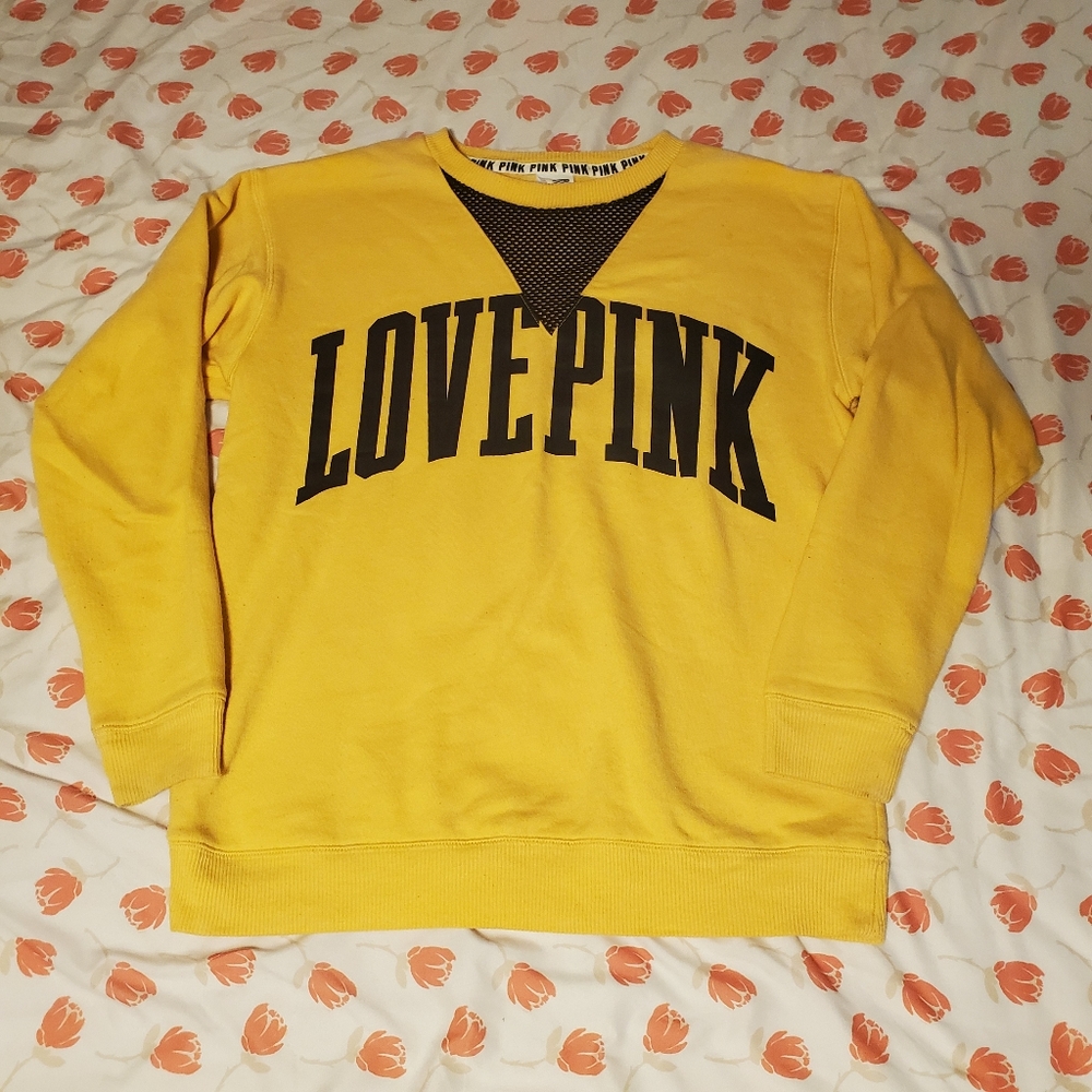 PINK Oversized Mesh V-Neck Sweatshirt